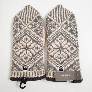 HESTRA Nordic Wool Knitted Mittens Size 9 Fair Isle Gray Off White Lined